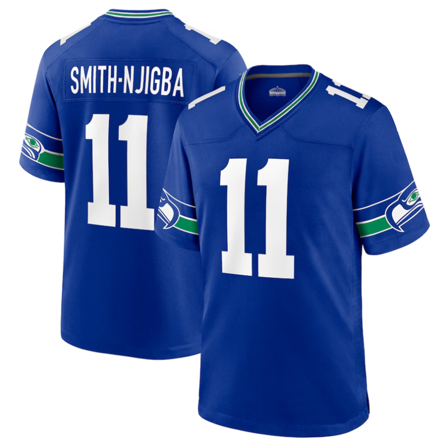 Silnrao #11 Jaxon Smith-Njigba Player S.Seahawks Royal Throwback Game Stitched Jerseys