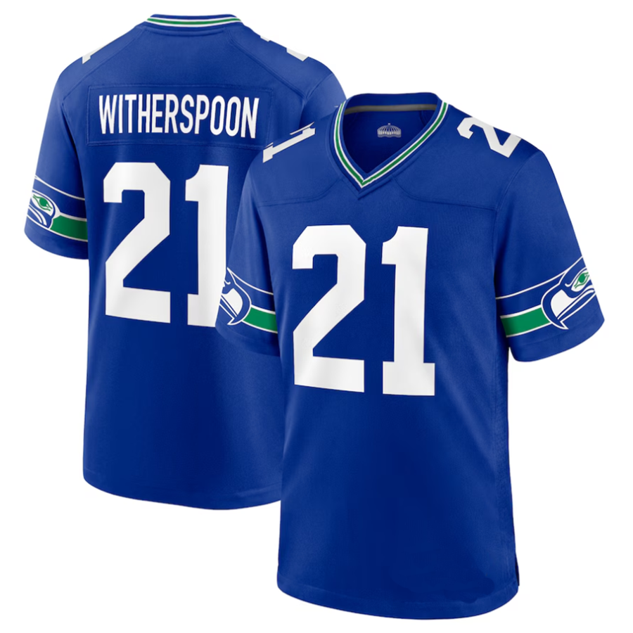 Silnrao #21 Devon Witherspoon Player S.Seahawks Royal Throwback Game Stitched Jerseys