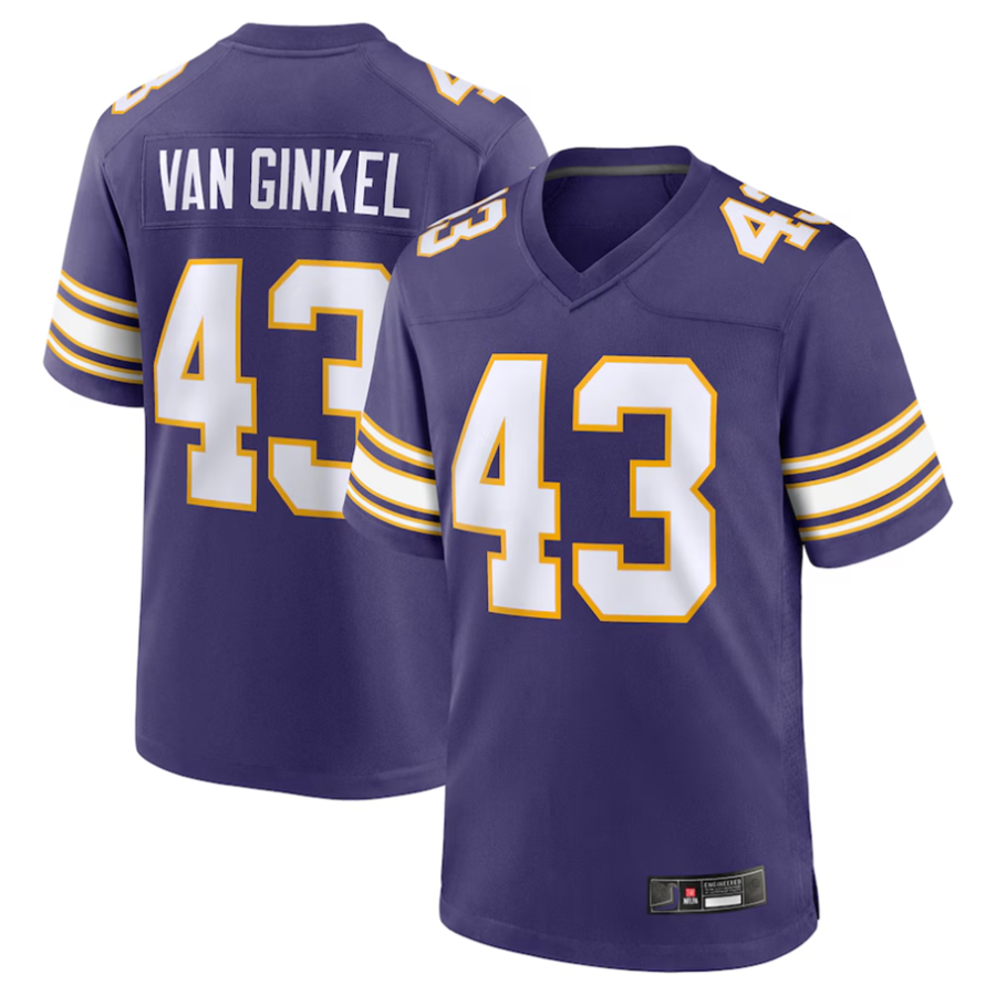 Silnrao #43 Andrew Van Ginkel Player MN.Vikings Purple Game Stitched Jerseys