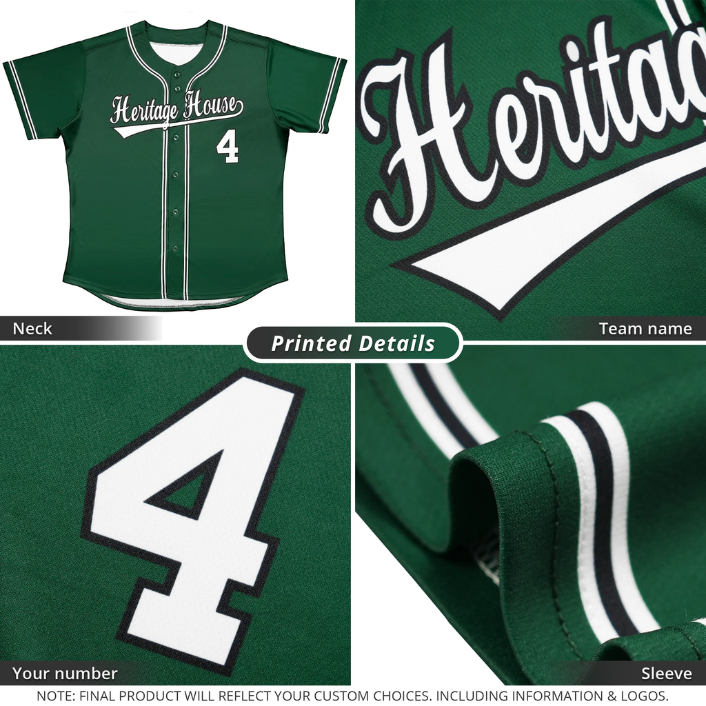Custom Green White-Black Classic Style Authentic Baseball Jersey