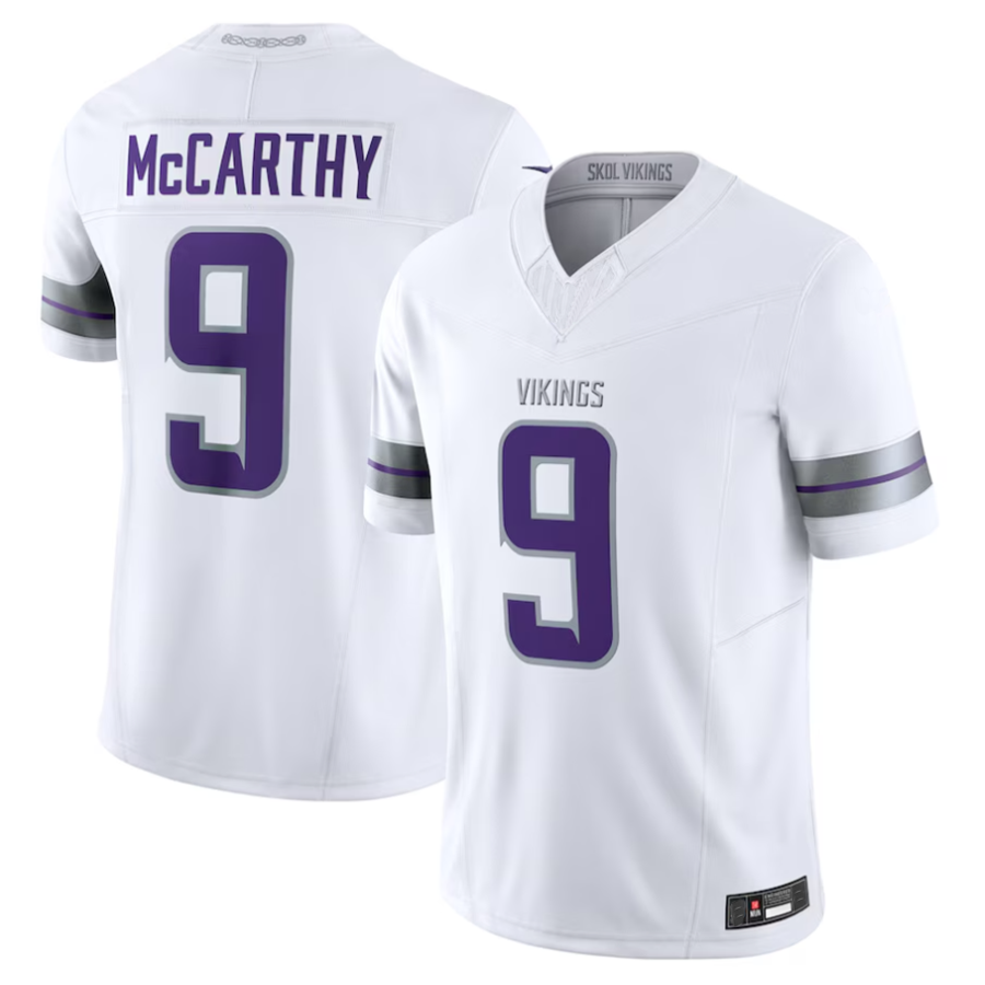 Silnrao #9 J.J. McCarthy Player MN.Vikings White Vapor F.U.S.E. Limited Stitched Jerseys
