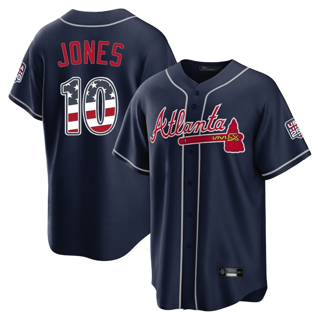 Silnrao A.Braves #10 Chipper Jones Player Navy USA 250 Fourth Of July Limited Home Game Stitched Jerseys