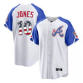 Silnrao A.Braves #10 Chipper Jones Player White USA 250 Fourth Of July City Connect Home Game Stitched Jerseys