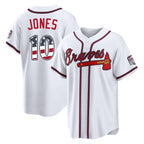 Silnrao A.Braves #10 Chipper Jones Player White USA 250 Fourth Of July Limited Home Game Stitched Jerseys