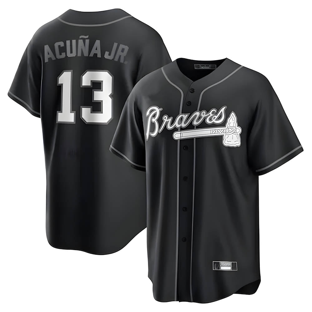 Pkot A.Braves #13 Ronald Acun?a Jr. Player Black Lights Out Edition Stitched Jerseys