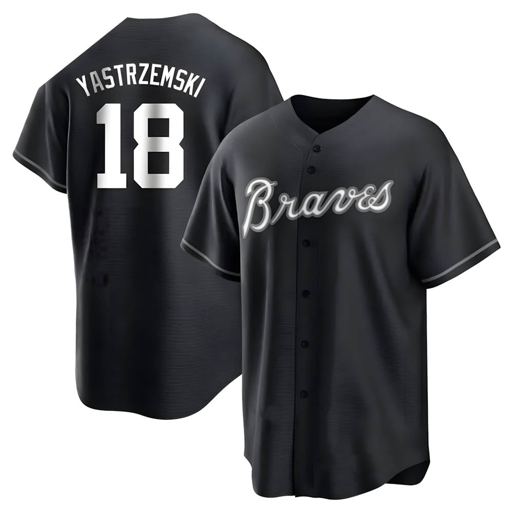 Pkot A.Braves #18 Mike Yastrzemski player Black&White Replica Stitched Jerseys