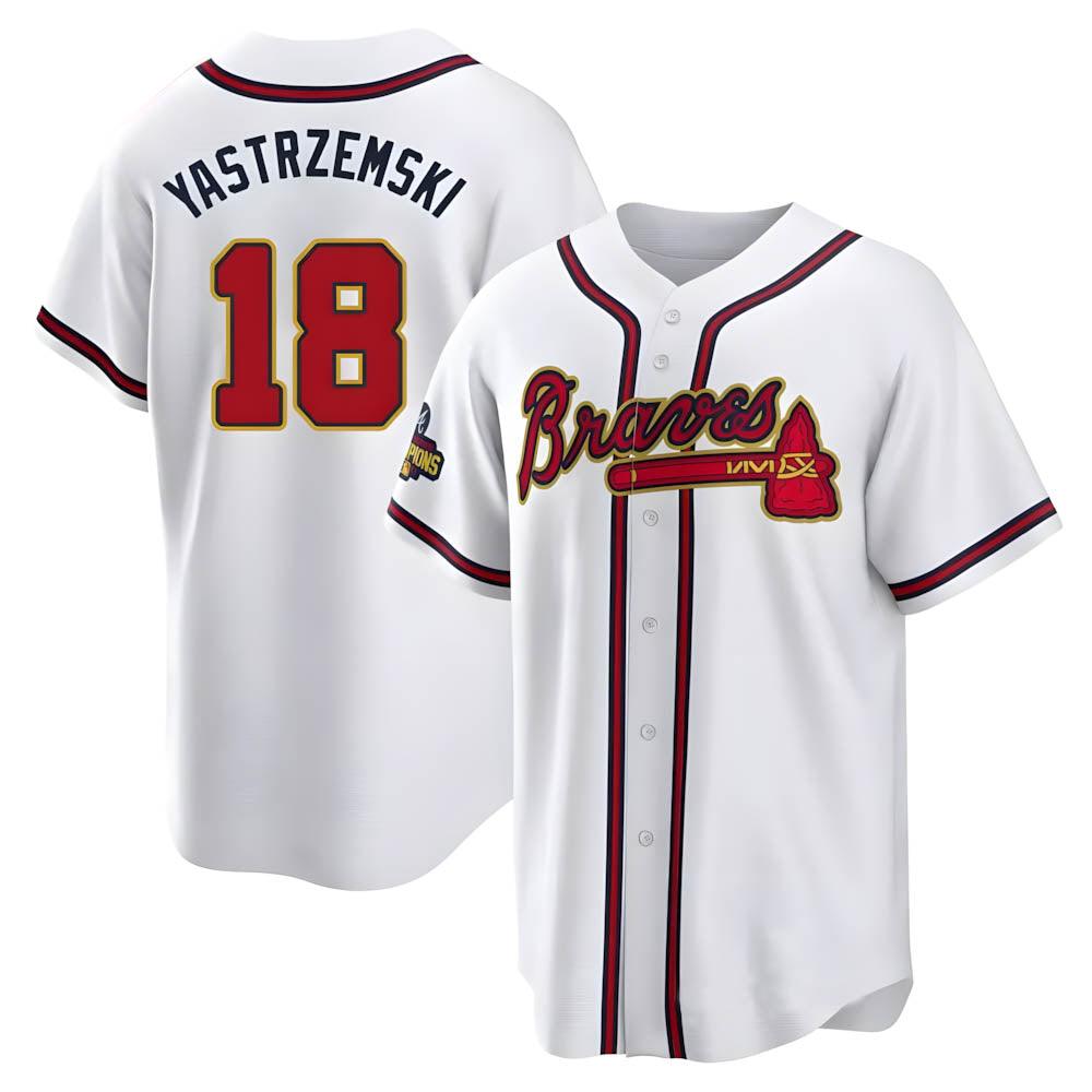 Pkot A.Braves #18 Mike Yastrzemski player Gold Replica White Program Stitched Jerseys