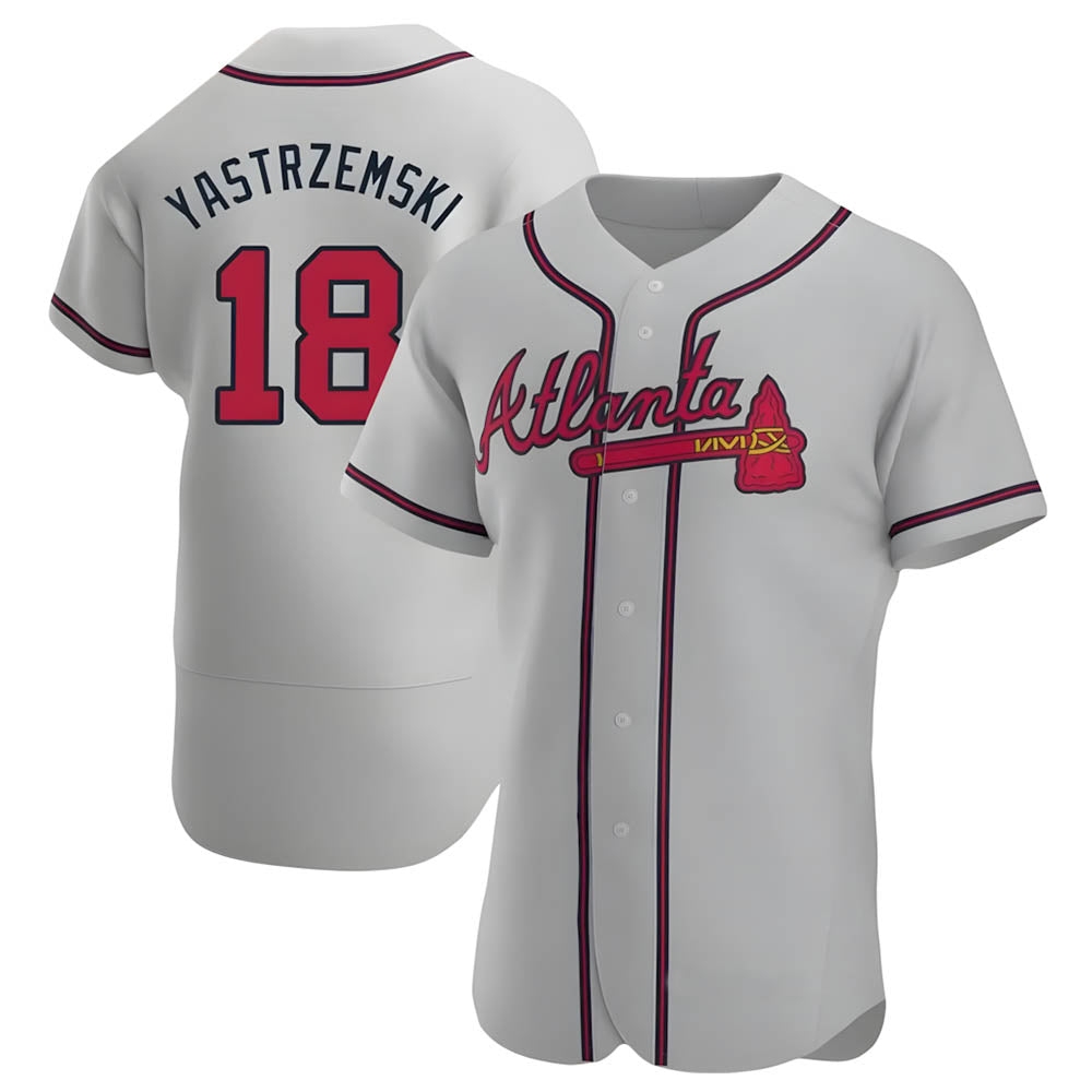 Pkot A.Braves #18 Mike Yastrzemski player Gray Authentic Road Stitched Jerseys
