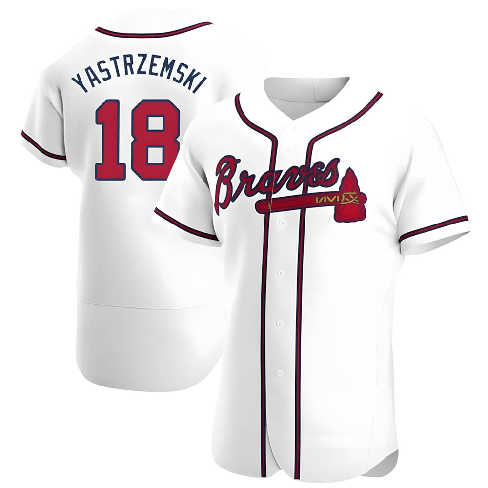 Pkot A.Braves #18 Mike Yastrzemski player White Authentic Home Stitched Jerseys