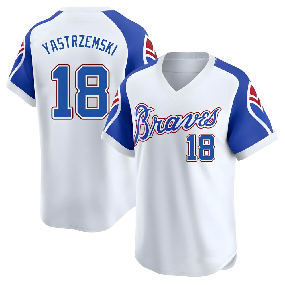 Pkot A.Braves #18 Mike Yastrzemski player White Limited Throwback Cooperstown Collection Stitched Jerseys
