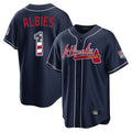 Silnrao A.Braves #1 Ozzie Albies Player Navy USA 250 Fourth Of July Limited Home Game Stitched Jerseys