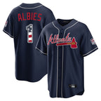 Silnrao A.Braves #1 Ozzie Albies Player Navy USA 250 Fourth Of July Limited Home Game Stitched Jerseys