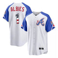 Silnrao A.Braves #1 Ozzie Albies Player White USA 250 Fourth Of July City Connect Home Game Stitched Jerseys