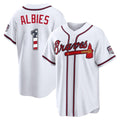 Silnrao A.Braves #1 Ozzie Albies Player White USA 250 Fourth Of July Limited Home Game Stitched Jerseys