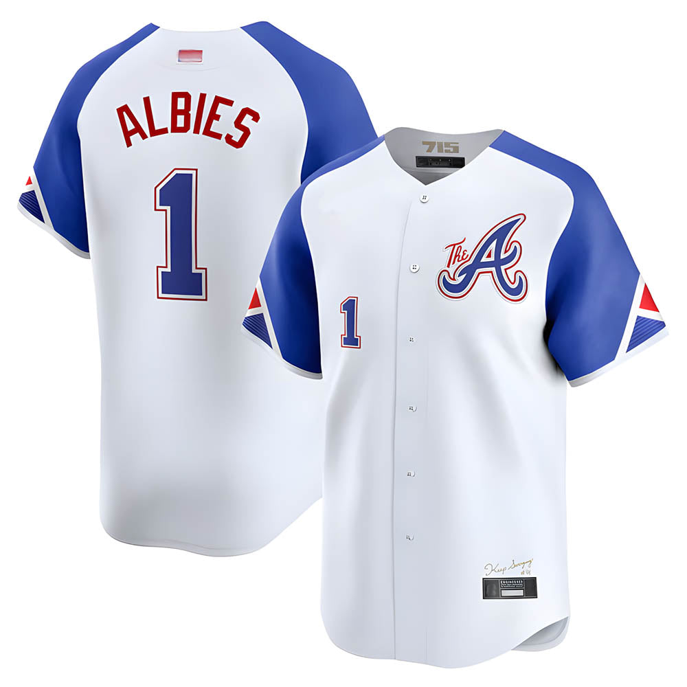 Pkot A.Braves #1 Ozzie Albies Player Blue City Connect Stitched Jerseys
