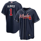 Pkot A.Braves #1 Ozzie Albies Player Navy Alternate Stitched Jerseys