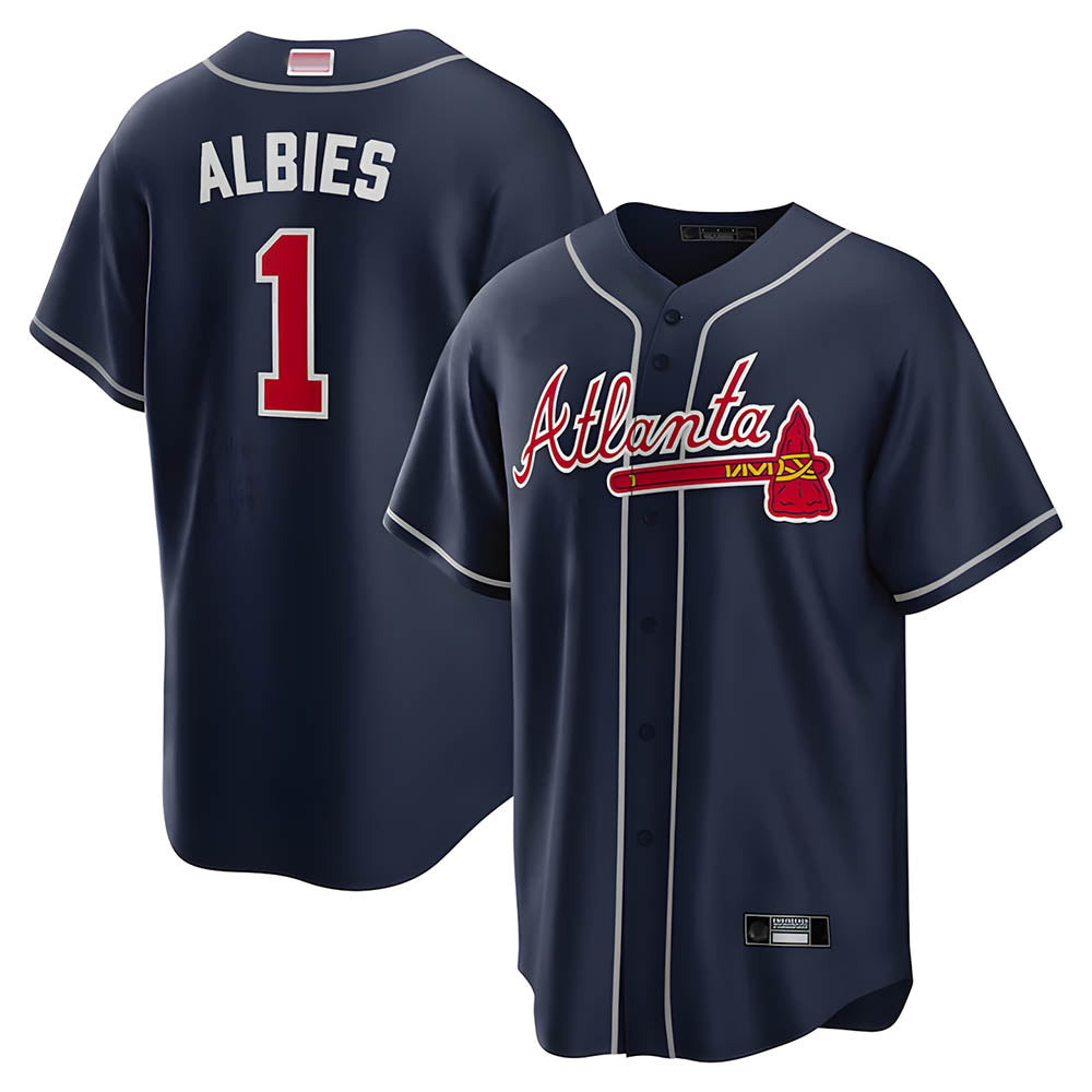 Pkot A.Braves #1 Ozzie Albies Player Navy Alternate Stitched Jerseys