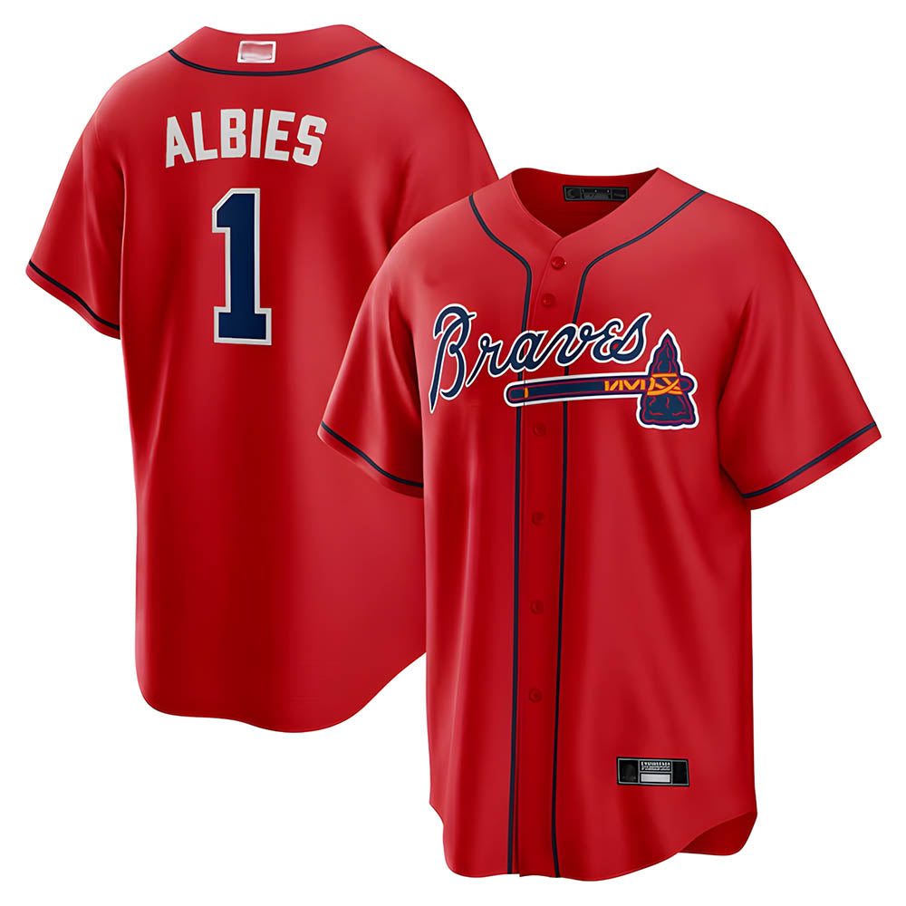 Pkot A.Braves #1 Ozzie Albies Player Red Alternate Stitched Jerseys