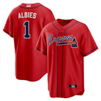 Pkot A.Braves #1 Ozzie Albies Player Red Alternate Stitched Jerseys