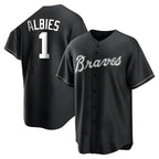 Pkot A.Braves #1 Ozzie Albies player Black&White Replica Stitched Jerseys