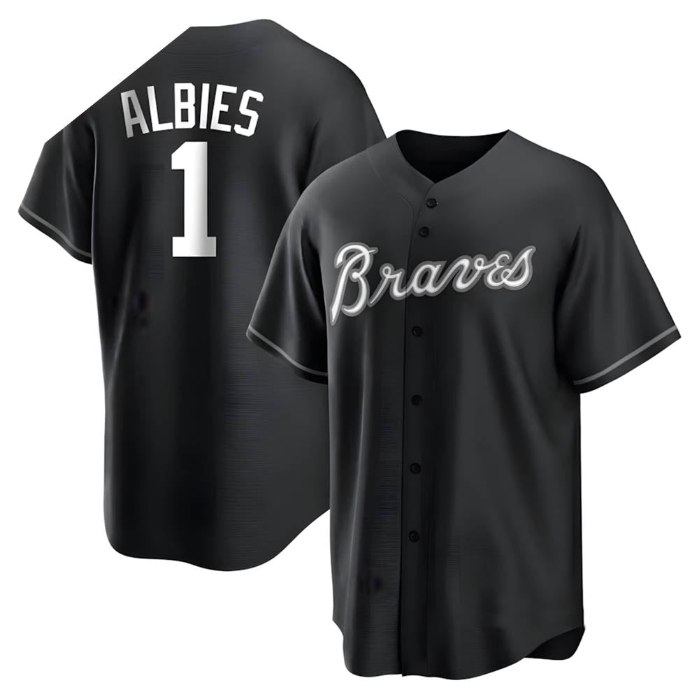 Pkot A.Braves #1 Ozzie Albies player Black&White Replica Stitched Jerseys