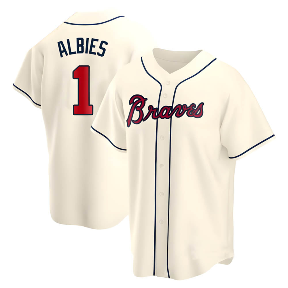 Pkot A.Braves #1 Ozzie Albies player Cream Replica Alternate Stitched Jerseys