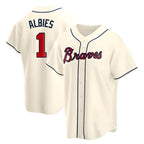 Pkot A.Braves #1 Ozzie Albies player Cream Replica Alternate Stitched Jerseys