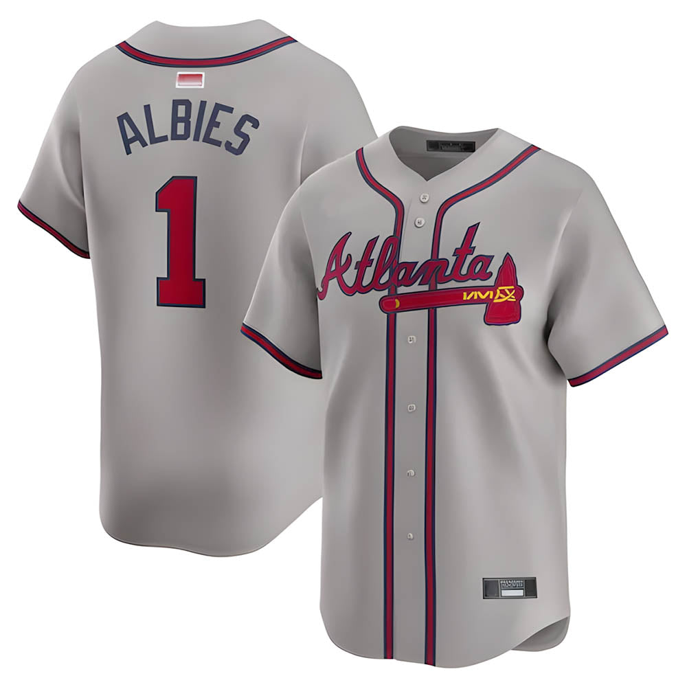 Pkot A.Braves #1 Ozzie Albies player Gray Vapor Premier City Connect Premium Stitched Jerseys