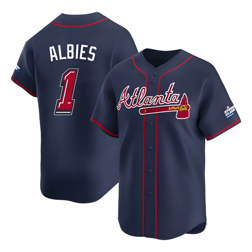 Pkot A.Braves #1 Ozzie Albies player Navy Limited 2025 Speedway Classic Alternate Stitched Jerseys