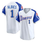 Pkot A.Braves #1 Ozzie Albies player White Limited Throwback Cooperstown Collection Stitched Jerseys