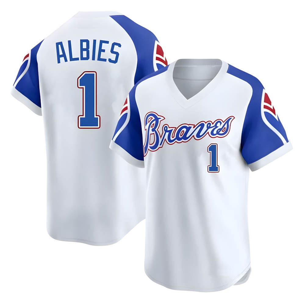 Pkot A.Braves #1 Ozzie Albies player White Limited Throwback Cooperstown Collection Stitched Jerseys