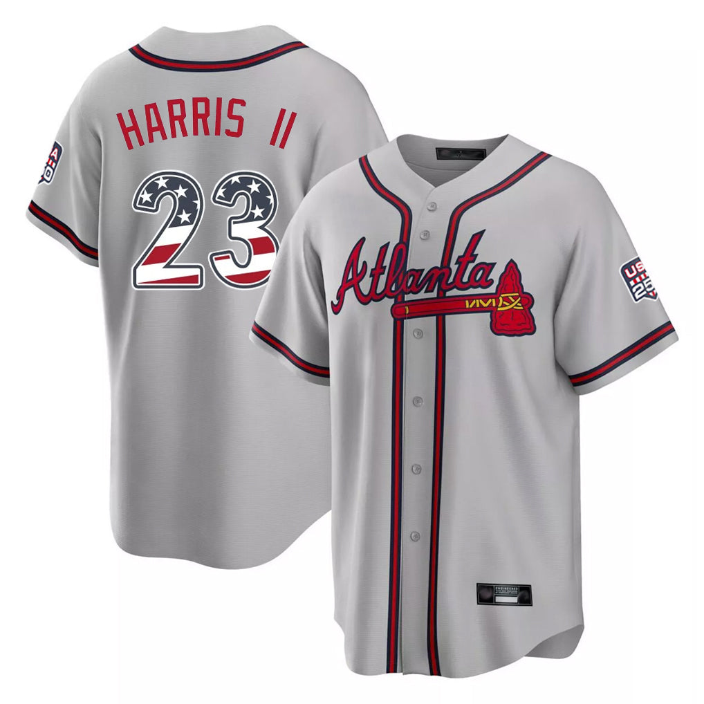 Silnrao A.Braves #23 Michael Harris II Player Gray USA 250 Fourth Of July Limited Home Game Stitched Jerseys