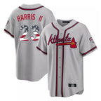 Silnrao A.Braves #23 Michael Harris II Player Gray USA 250 Fourth Of July Limited Home Game Stitched Jerseys