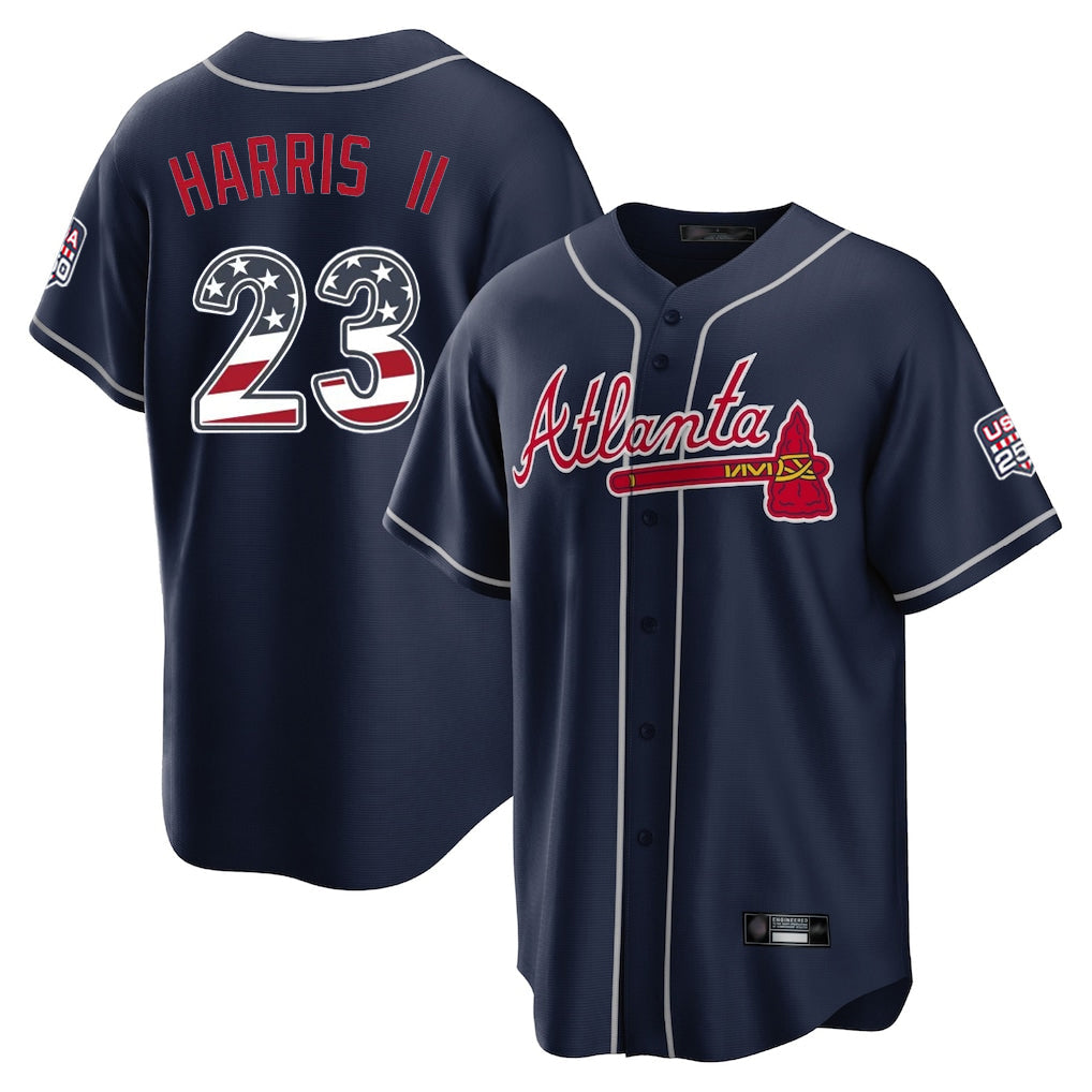 Silnrao A.Braves #23 Michael Harris II Player Navy USA 250 Fourth Of July Limited Home Game Stitched Jerseys