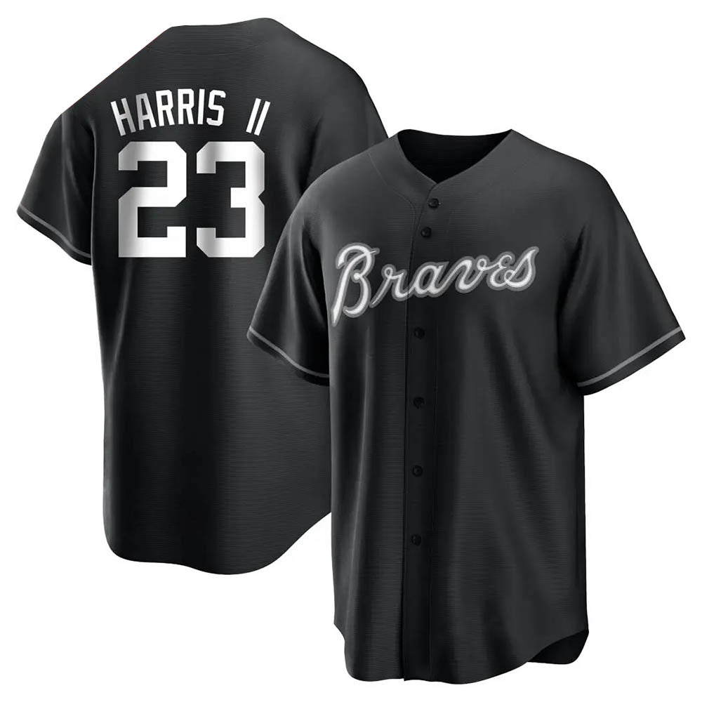 Pkot A.Braves #23 Michael Harris II player Black&White Replica Stitched Jerseys