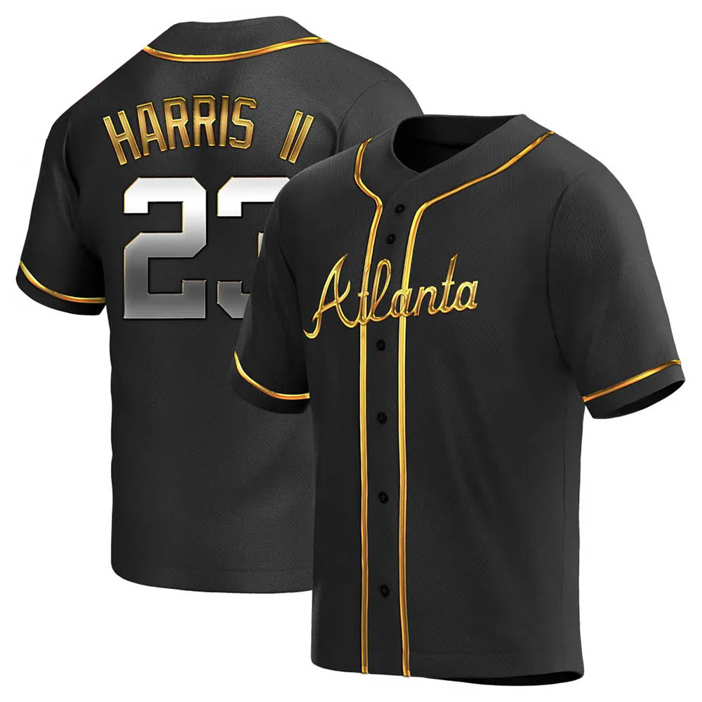Pkot A.Braves #23 Michael Harris II player Gold Replica Black en Alternate Stitched Jerseys