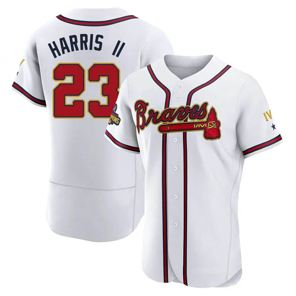 Pkot A.Braves #23 Michael Harris II player White&Gold Authentic Program Stitched Jerseys
