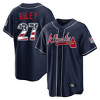 Silnrao A.Braves #27 Austin Riley Player Navy USA 250 Fourth Of July Limited Home Game Stitched Jerseys
