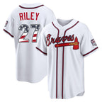 Silnrao A.Braves #27 Austin Riley Player White USA 250 Fourth Of July Limited Home Game Stitched Jerseys