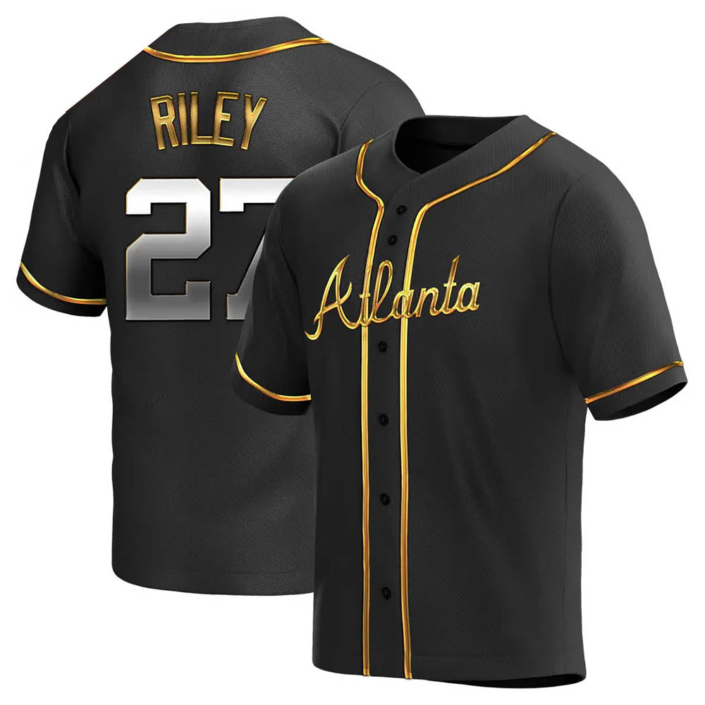 Pkot A.Braves #27 Austin Riley Player Black&Gold Replica en Alternate Stitched Jerseys