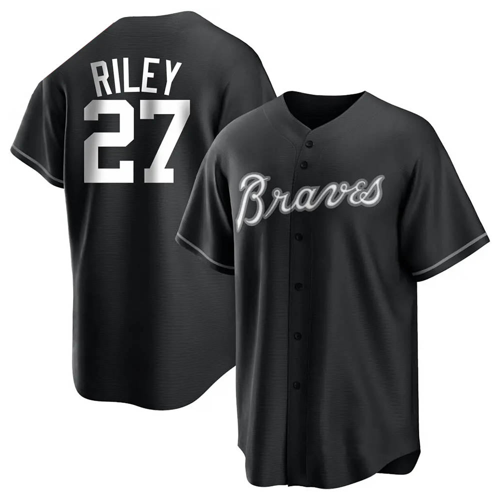 Pkot A.Braves #27 Austin Riley Player Black&White Replica Stitched Jerseys