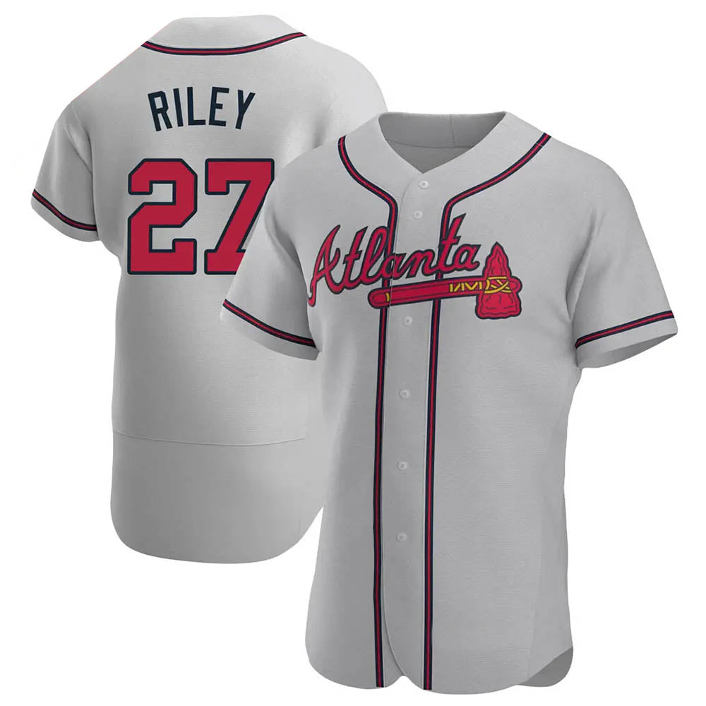 Pkot A.Braves #27 Austin Riley Player Gray Authentic Road Stitched Jerseys