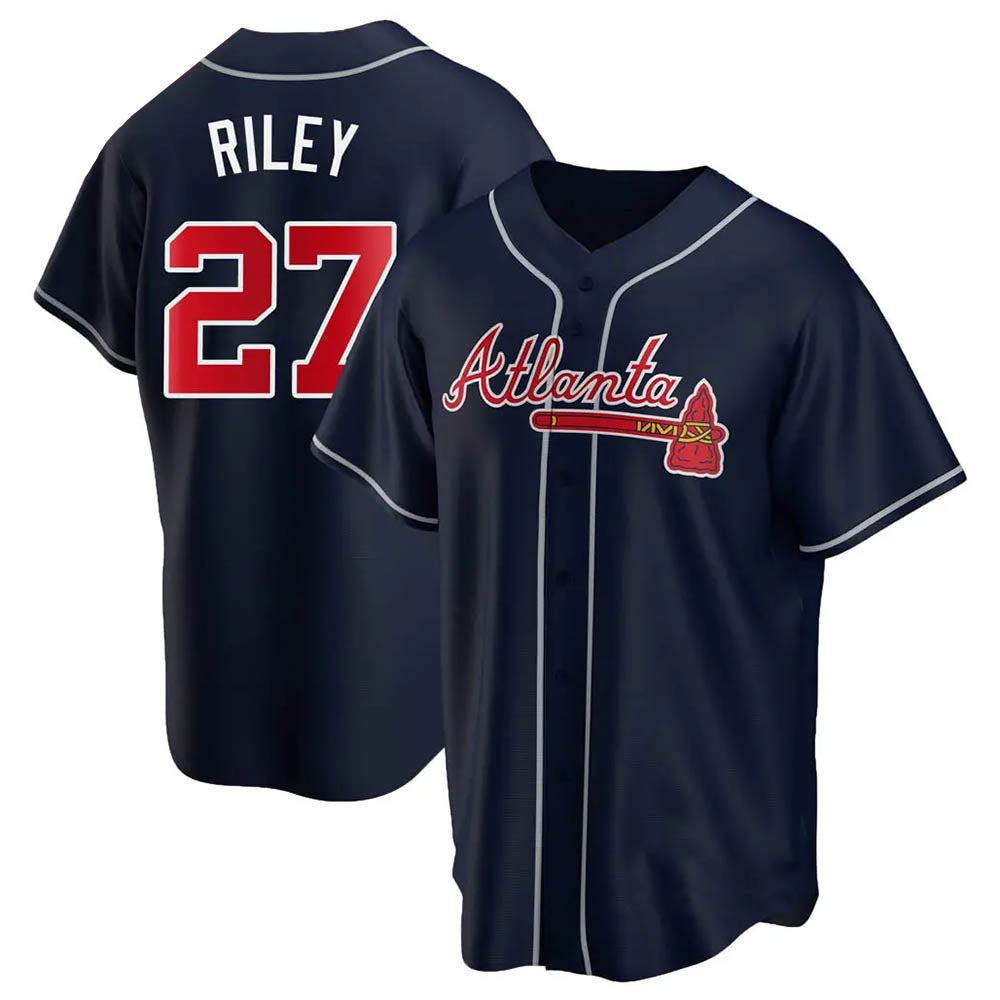 Pkot A.Braves #27 Austin Riley Player Navy Replica Alternate Stitched Jerseys