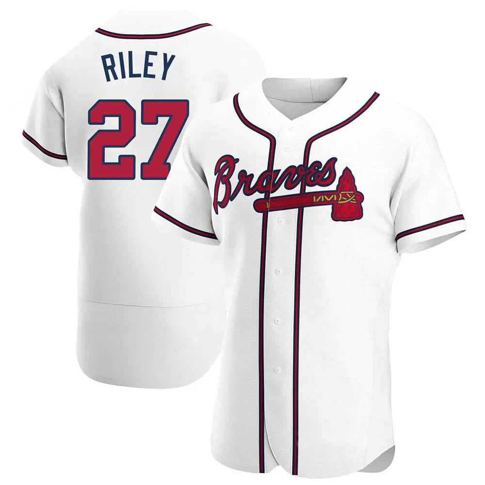 Pkot A.Braves #27 Austin Riley Player White Authentic Home Stitched Jerseys