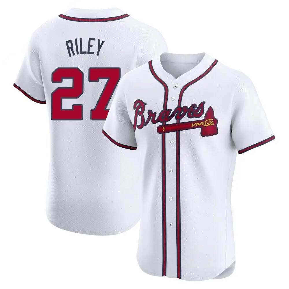 Pkot A.Braves #27 Austin Riley Player White Elite Home Stitched Jerseys