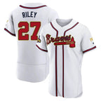 Pkot A.Braves #27 Austin Riley Player White&Gold Authentic Program Stitched Jerseys