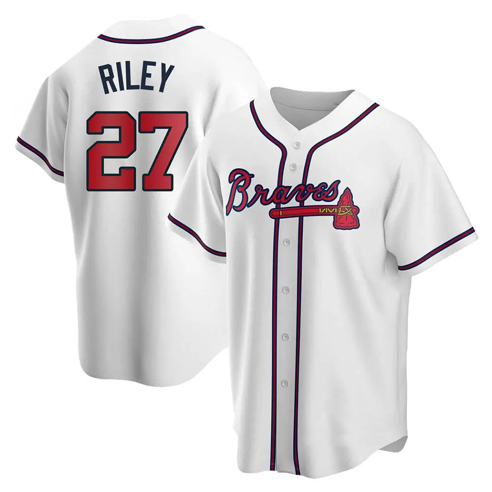 Pkot A.Braves #27 Austin Riley Player White Replica Home Stitched Jerseys