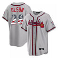 Silnrao A.Braves #28 Matt Olson Player Gray USA 250 Fourth Of July Limited Home Game Stitched Jerseys
