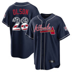 Silnrao A.Braves #28 Matt Olson Player Navy USA 250 Fourth Of July Limited Home Game Stitched Jerseys