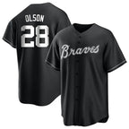 Pkot A.Braves #28 Matt Olson player Black&White Replica Stitched Jerseys